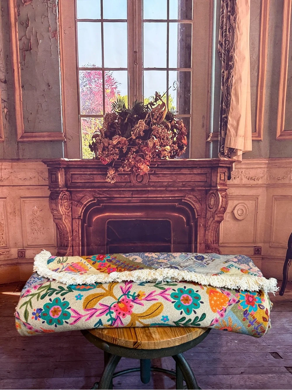 Natural Life Cotton Sofa Couch Cover Colorful Floral Fringe Multicolor